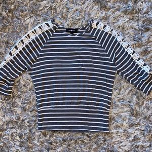 M Amy Byer Lace sleeve striped Top Size 10-12